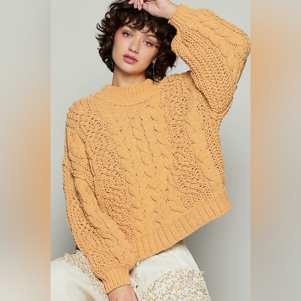 NEW! POL Cozy Cable Knit Sweater in Mustard